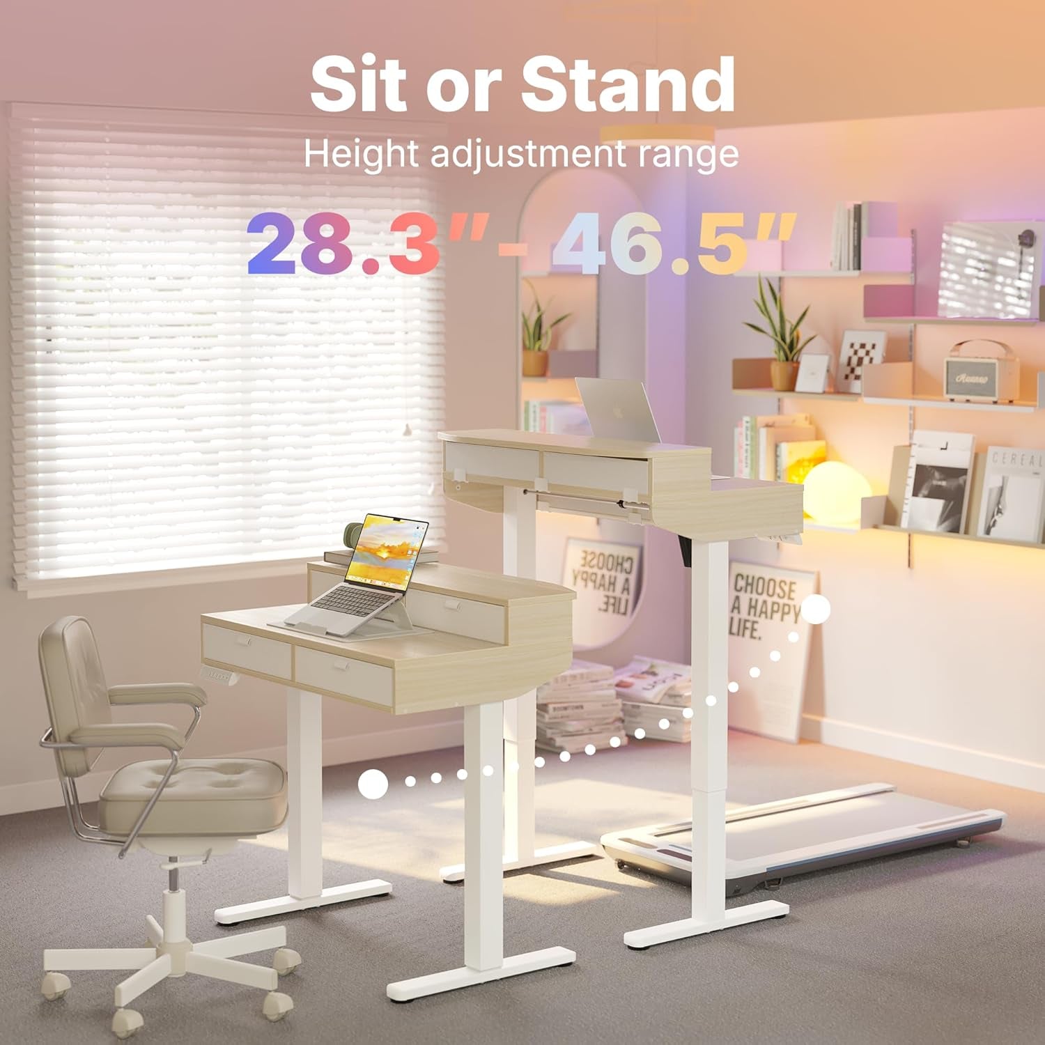 32 X 20 Inch Electric Standing Desk with 4 Drawers, Adjustable Height Sit Stand Home Office Desk, C-Clamp Mount Compatible, Ergonomic Stand up Desk with 4 Preset Heights, Natural