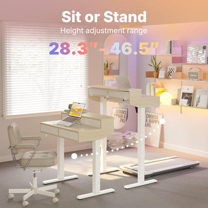32 X 20 Inch Electric Standing Desk with 4 Drawers, Adjustable Height Sit Stand Home Office Desk, C-Clamp Mount Compatible, Ergonomic Stand up Desk with 4 Preset Heights, Natural