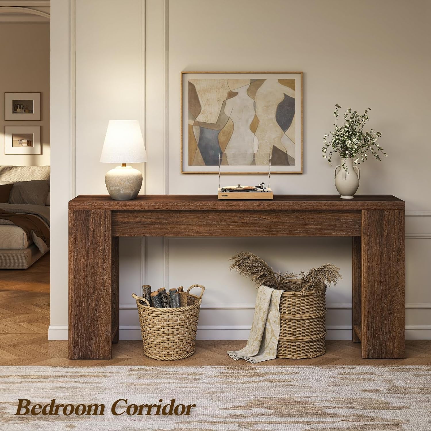 71" Extra Long Console Table, Wood Farmhouse Entryway Table, Plank and Beam Console Tables for Living Room, Entry, Entrance, behind Couch, Hallway, Foyer, Narrow Sofa Tables for Front Door