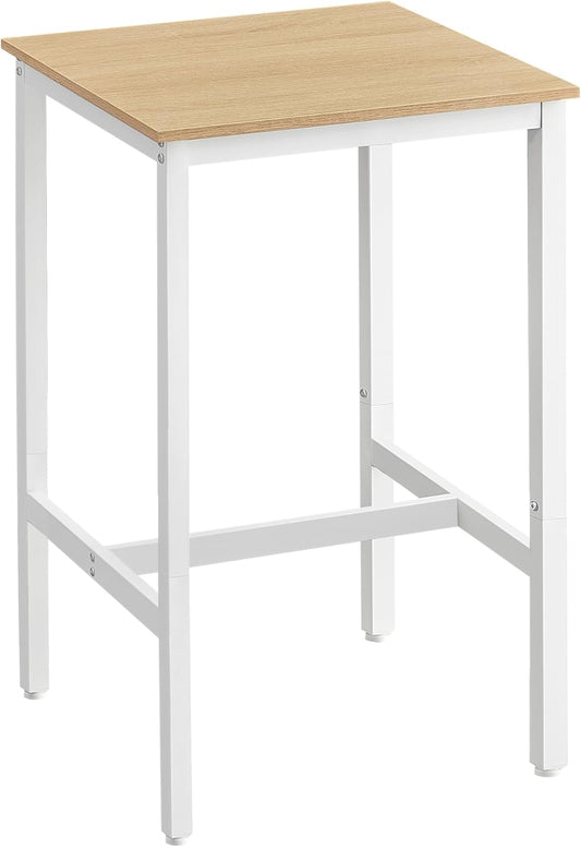 Bar Table, Small Kitchen Dining Table, High Top Pub Table, Height Cocktail Table for Living Room Party, Sturdy Metal Frame, 23.6 X 23.6 X 36.2 Inches for Narrow Spaces, Oak Beige and White