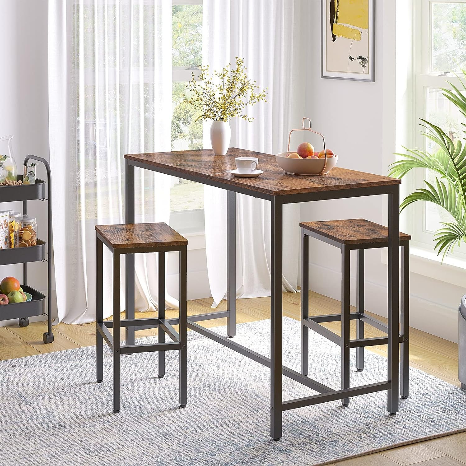 Bar Table, Rectangular Pub Table, 47.2” Counter Height Bar Table, Industrial Bar Height Table, Dining Table for Kitchen, Living Room, Easy to Assemble, Rustic Brown BF50BT01