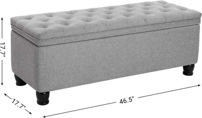 Storage Ottoman, Storage Bench, Tufted Entryway Bedroom Bench, 17.7 X 46.5 X 17.7 Inches, Hinges Easy Lid Operation, Wooden Legs, Linen-Look Cover, Loads 330 Lb, Light Gray ULOM070G02