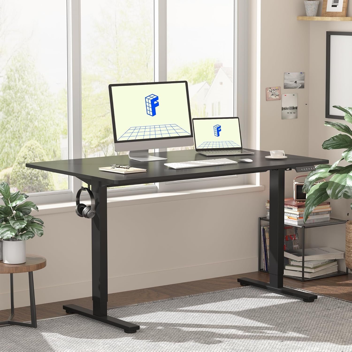 EN1 One-Piece Standing Desk, 48"X24" Seamless Desktop Electric Height Adjustable for Home Office, Study Rooms & Multi-Device Workstations, Black