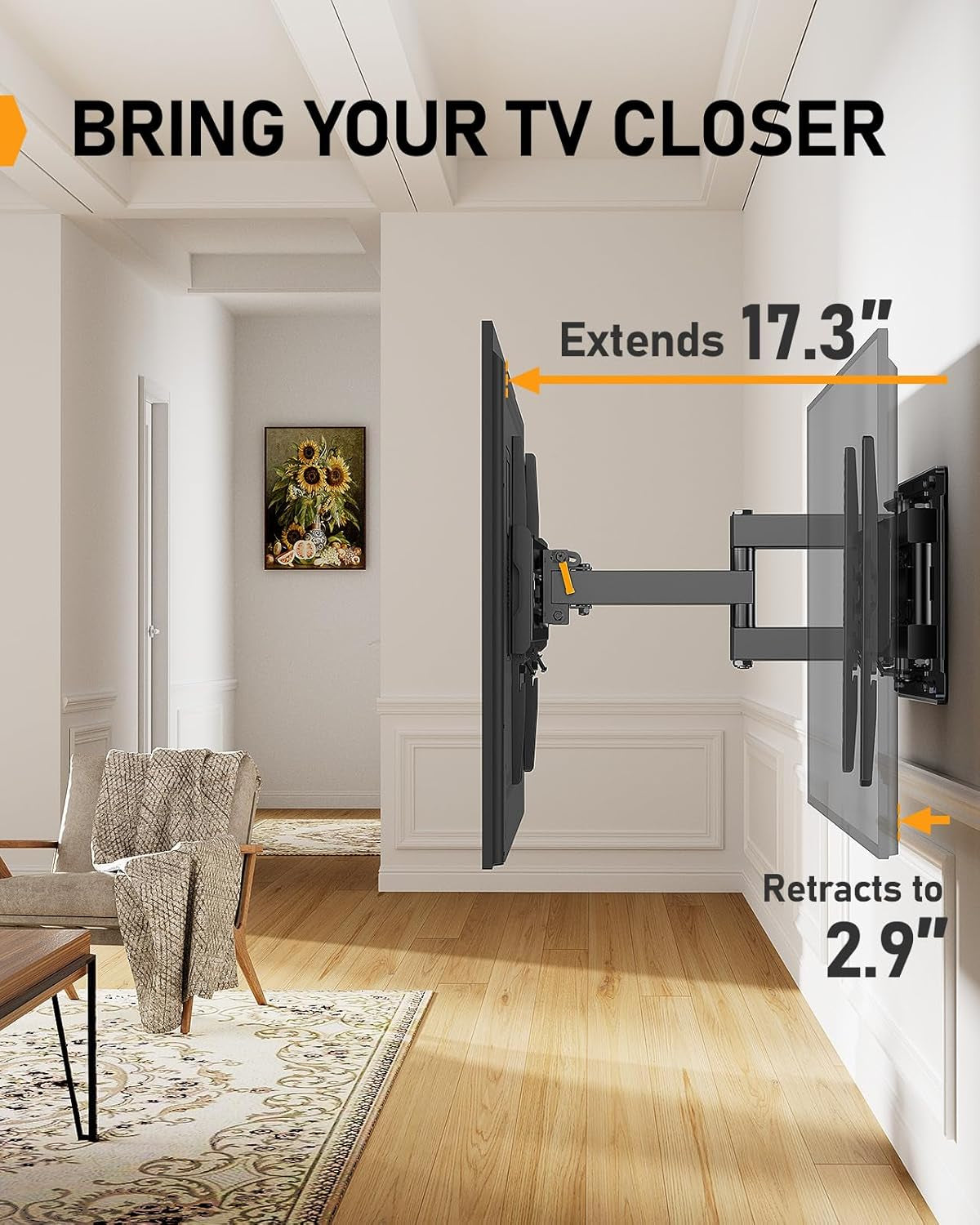 Full Motion TV Mount for 32-65 Inch Tvs up to 99 Lbs, Max VESA 400X400Mm, Fits 16”/12” Wood Studs, Height Adjustable Pre-Assembled TV Wall Mount, Tool-Free Tilt, Swivel & Extension, PGMF21