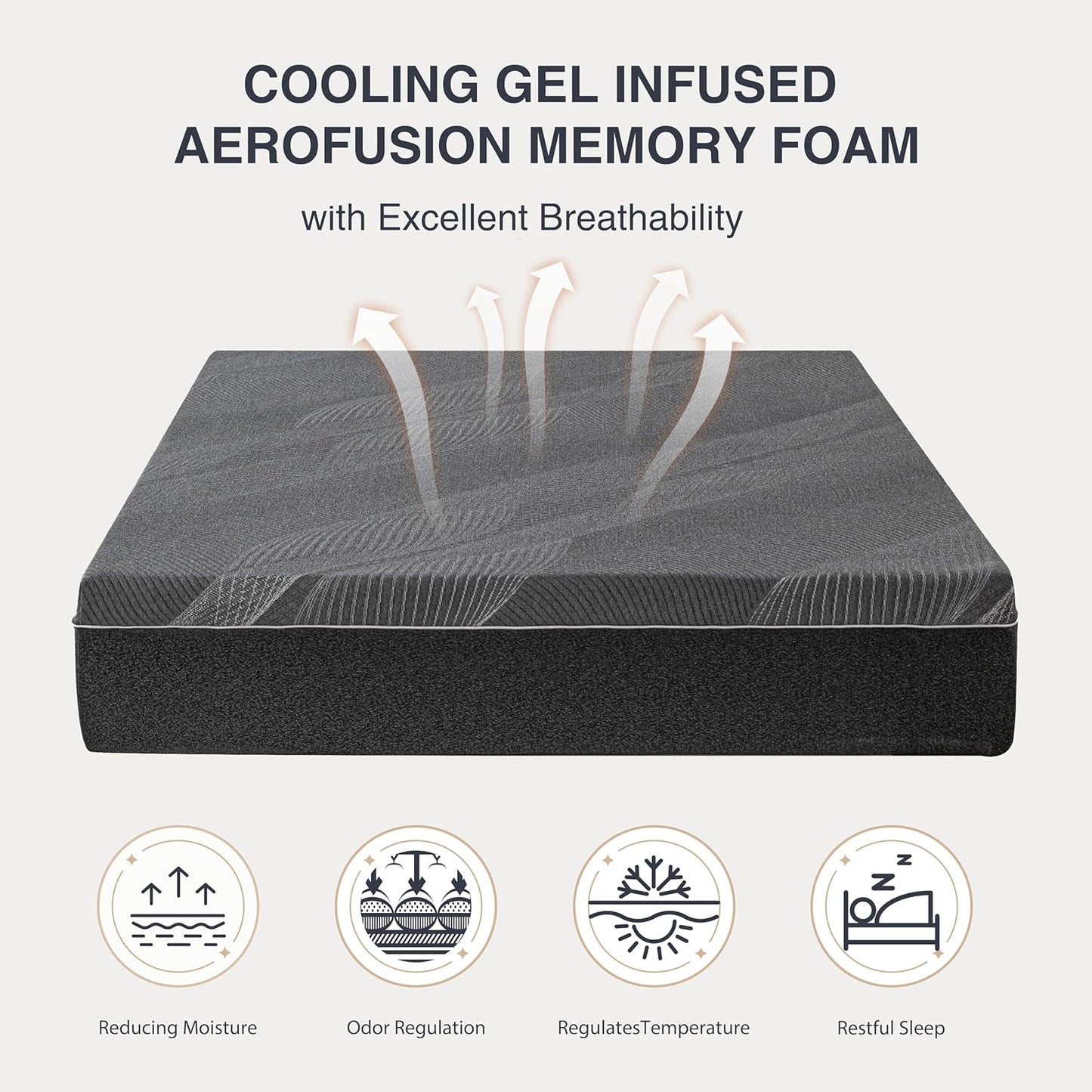 Queen Mattress 10 Inch Charcoal Gel Memory Foam in a Box, Certipur-Us Certified, Fiberglass Free, Cooling Double Mattress, Made in the USA of US Foam, 80" × 60" × 10", Medium
