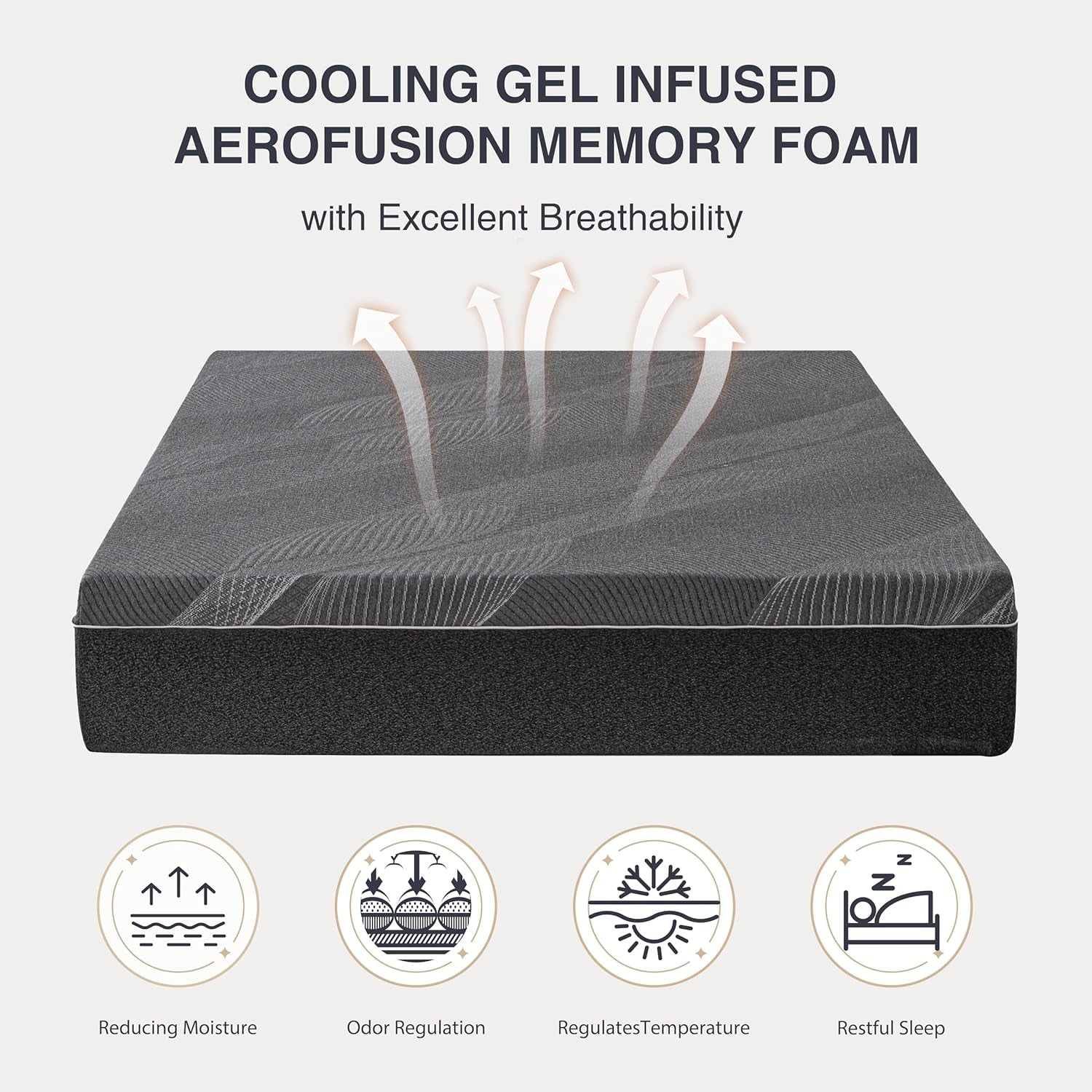 Queen Mattress 10 Inch Charcoal Gel Memory Foam in a Box, Certipur-Us Certified, Fiberglass Free, Cooling Double Mattress, Made in the USA of US Foam, 80" × 60" × 10", Medium