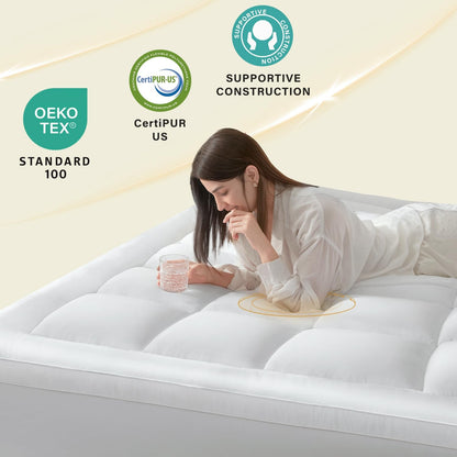 Mattress Topper Queen for Back Pain, Memory Foam Pillow Top Mattress Topper Queen, 5X Support Extra Thick Breathable Mattress Pad with 8-21" Deep Pocket, 60X80 Inches, White