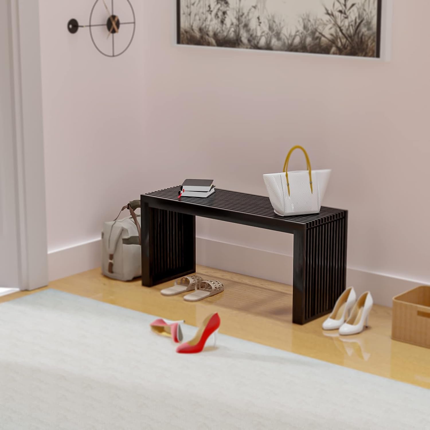 Bamboo Dining Bench, 35 Inch Farmhouse Decor Indoor Kitchen Table Bench, Entryway Shoe Rack Bench Solid Bamboo Benches for Living Room, Hallway, Bedroom, Bathroom