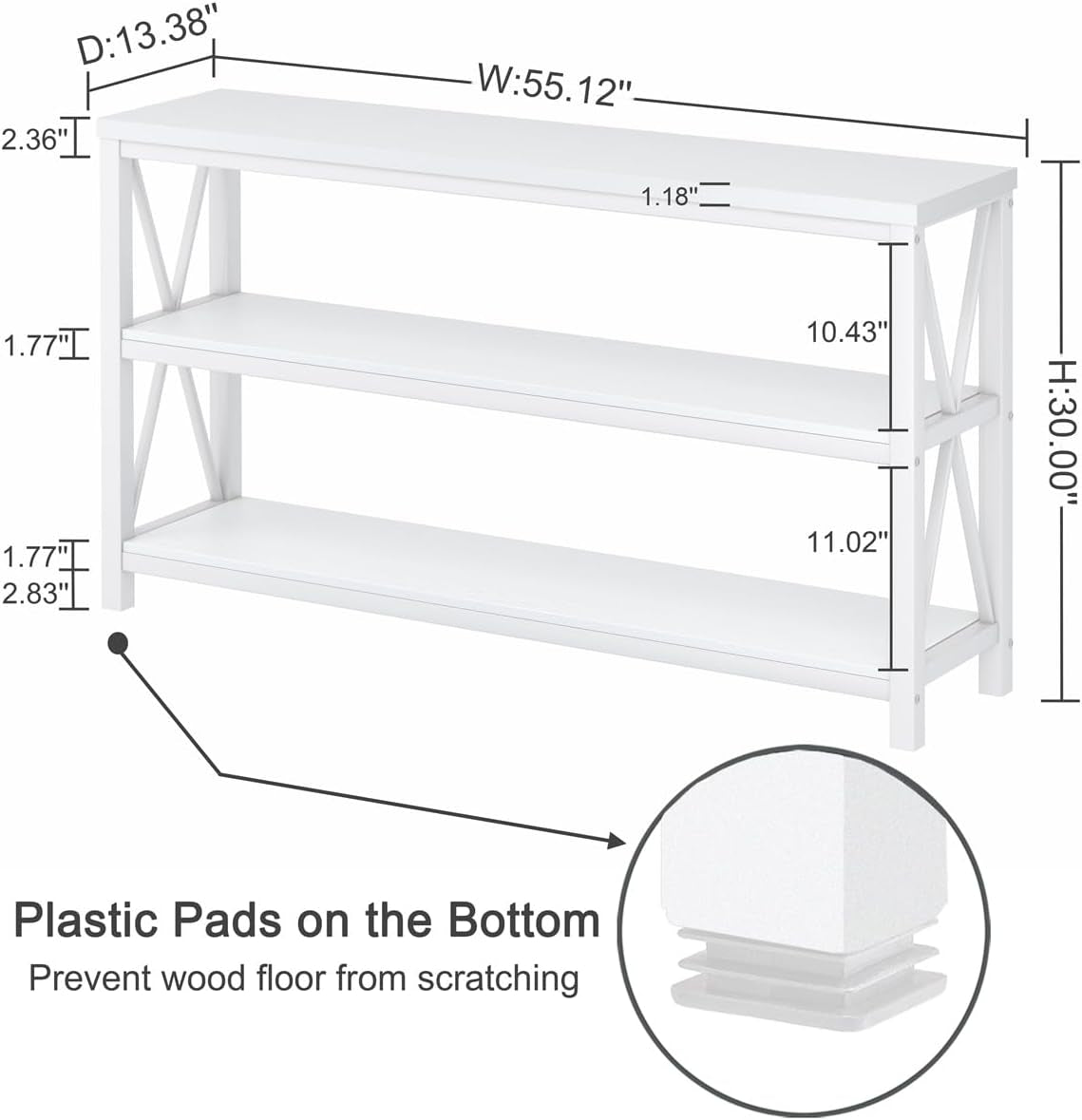 Console Table for Entryway, Long Sofa Table with 3 Tier Shelves, Modern White Hallway Tables for Living Room (55 Inch, White Oak)
