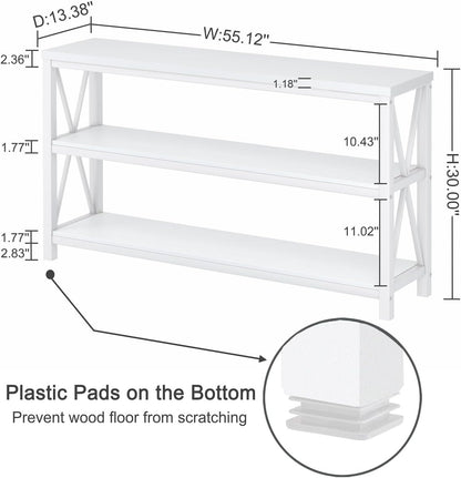Console Table for Entryway, Long Sofa Table with 3 Tier Shelves, Modern White Hallway Tables for Living Room (55 Inch, White Oak)