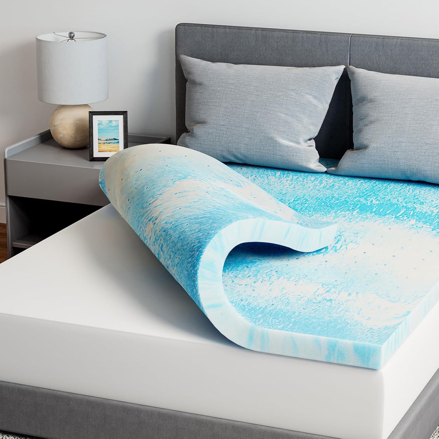 Queen Memory Foam Mattress Topper 3 Inch, Cooling Gel Infused, Ventilated Pressure Relief Pad, Medium Comfort for Sofa, RV, Camper, Dorm Room