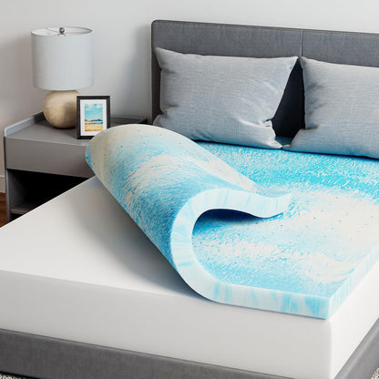 Queen Memory Foam Mattress Topper 3 Inch, Cooling Gel Infused, Ventilated Pressure Relief Pad, Medium Comfort for Sofa, RV, Camper, Dorm Room