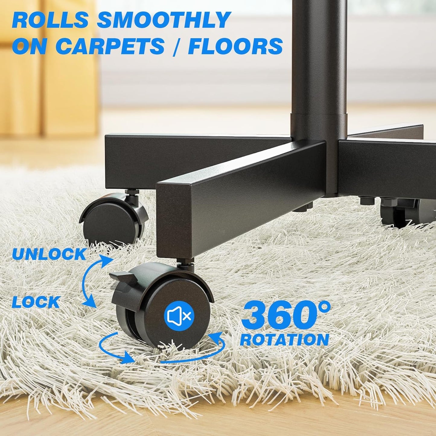 Mobile TV Stand for 23-60 Inch LCD LED Flat/Curved Panel Screen Tvs up to 88 Lbs, Rolling TV Stand with Adjustable Shelf & Tilt, Portable Floor Stand on Wheels for Bedroom, Living Room, Office