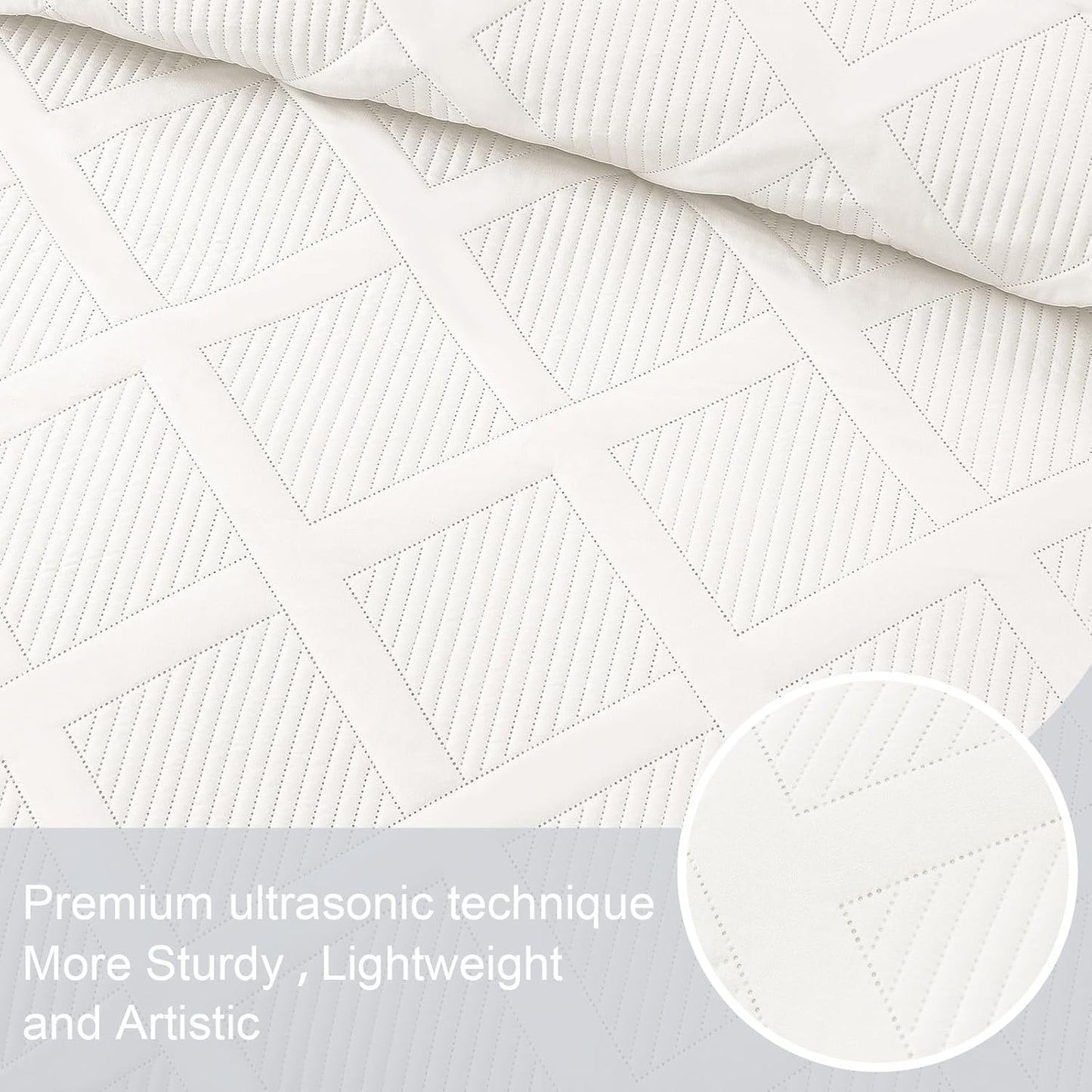 King Quilt Set- White Quilts Bedding Set with 2 Pillow Shams, Modern King Bedspread with Striped Pattern, Soft Lightweight Bedspreads Coverlets for All Seasons