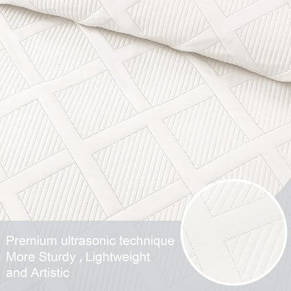King Quilt Set- White Quilts Bedding Set with 2 Pillow Shams, Modern King Bedspread with Striped Pattern, Soft Lightweight Bedspreads Coverlets for All Seasons