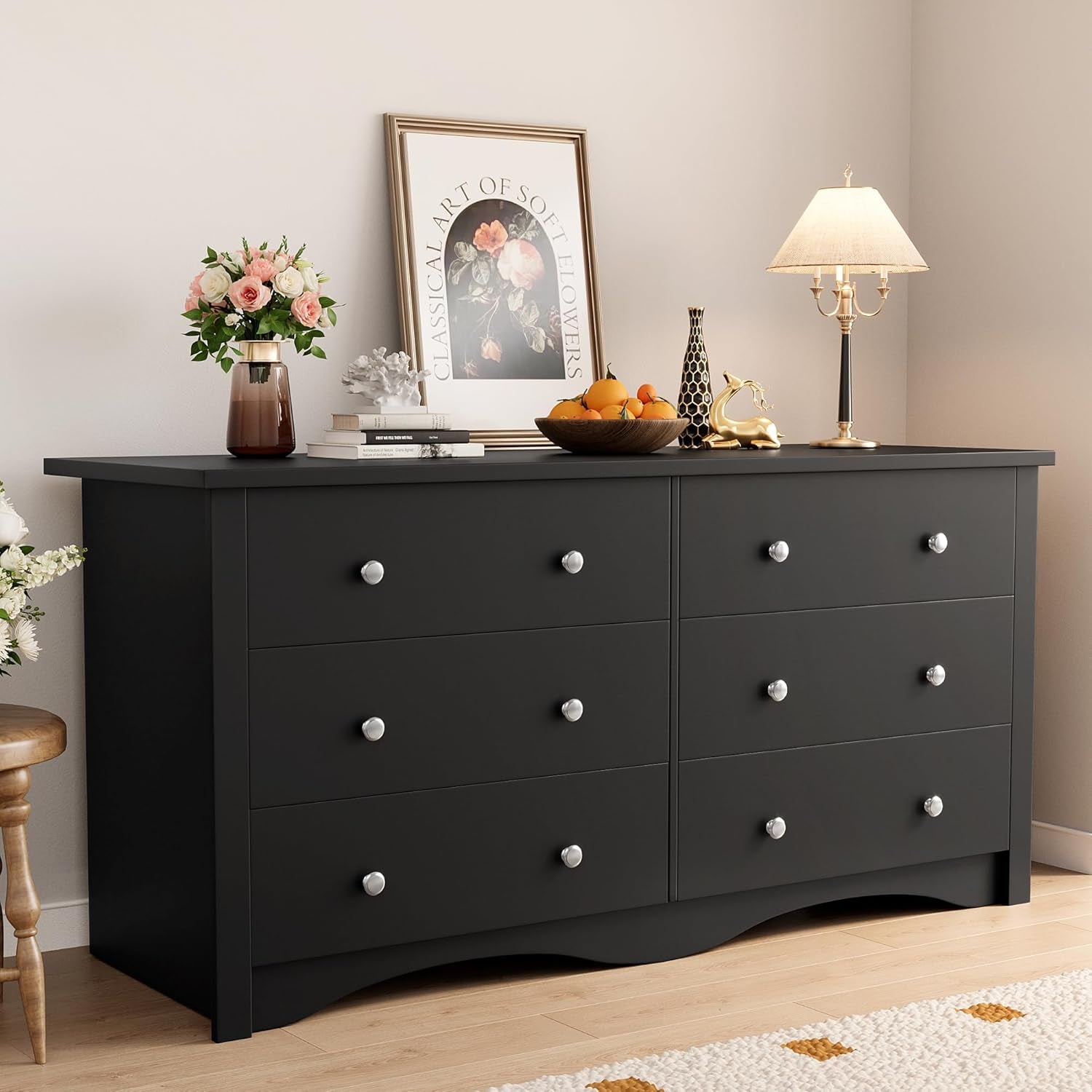 Black Dresser for Bedroom,6 Drawer Dressers, Storage Chest of Drawers for Hallway,Living Room, Entryway