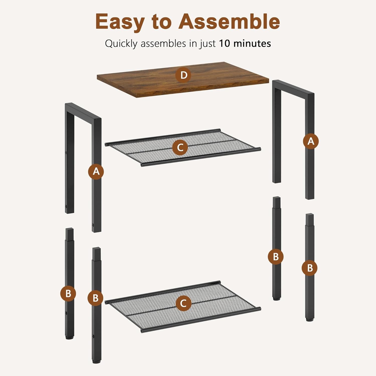 3 Tier End Table, Telephone Table, Narrow Side Table with Storage, Nightstand for Small Spaces, Metal Frame, for Living Room, Bedroom, Sofa Couch, Hall, Easy Assembly, Rustic Brown