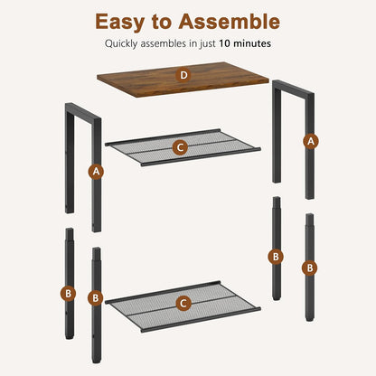 3 Tier End Table, Telephone Table, Narrow Side Table with Storage, Nightstand for Small Spaces, Metal Frame, for Living Room, Bedroom, Sofa Couch, Hall, Easy Assembly, Rustic Brown