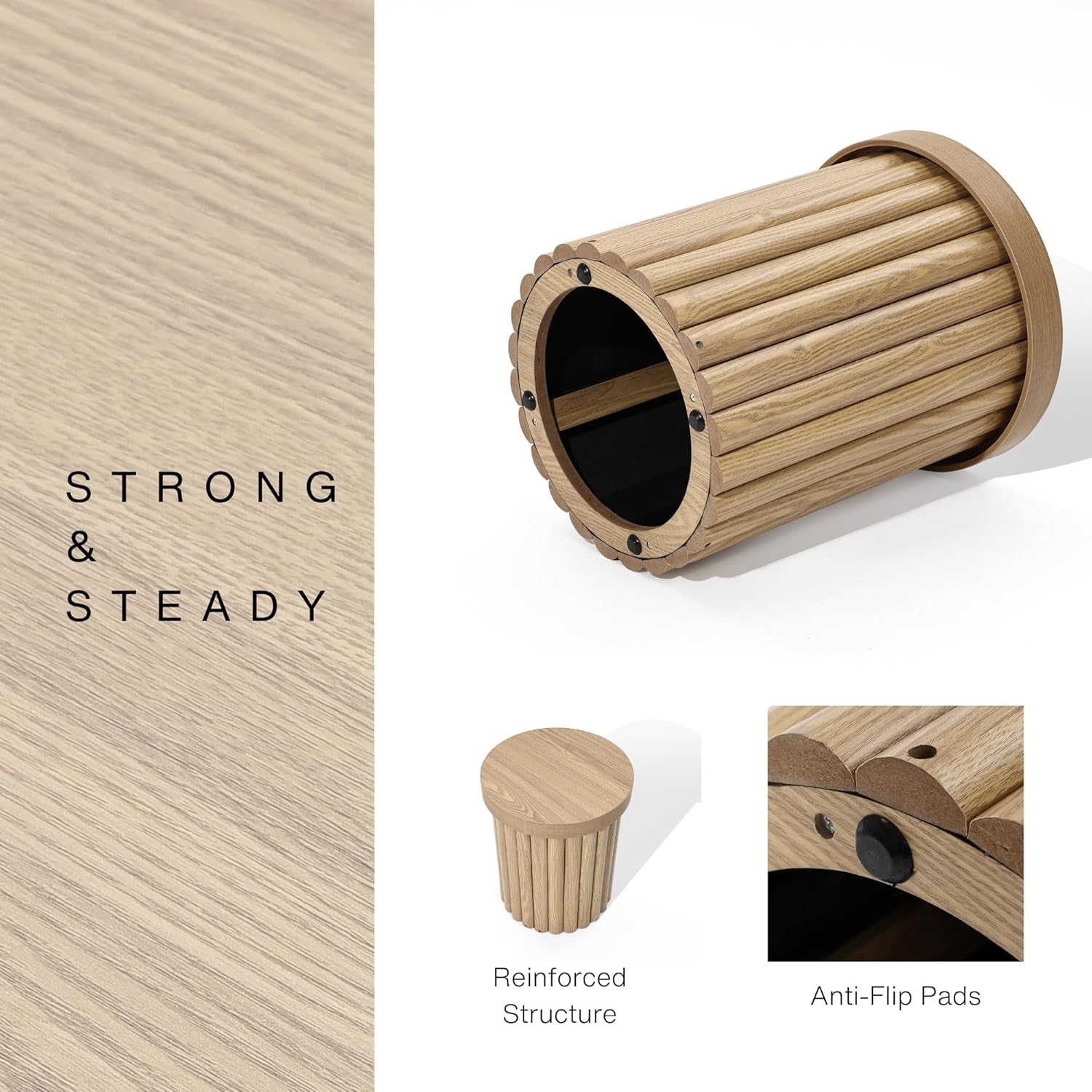 Luxenhome round Side Table, 19" H Fluted Side Table for Small Spaces, Mid Century Modern Small End Table, Wooden Accent Tables, Couch Side Tables, round Nightstand for Living Room, Bedroom