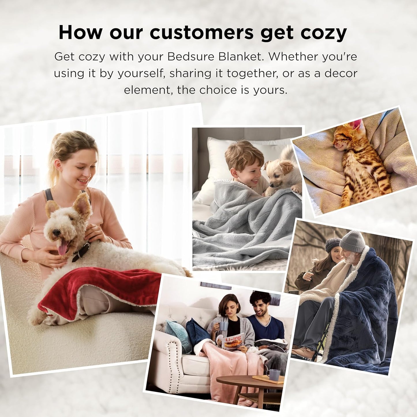 Gentlesoft Sherpa Fleece Blankets Queen Size for Bed - Thick and Warm Throw for Women and Men, Soft Fuzzy Plush Queen Blanket for Winter, Grey, 90X90 Inches