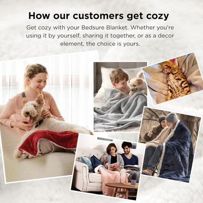 Gentlesoft Sherpa Fleece Blankets Queen Size for Bed - Thick and Warm Throw for Women and Men, Soft Fuzzy Plush Queen Blanket for Winter, Grey, 90X90 Inches