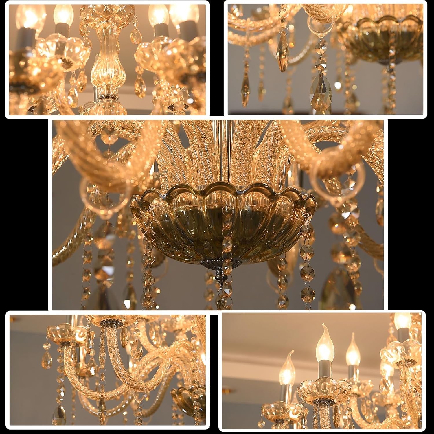 Luxury Cognac Large Crystal Chandeliers for High Ceiling,15-Light 30.7" Large Chandeliers for Dining Room,Living Room,Bedroom,Foyer,Staircase