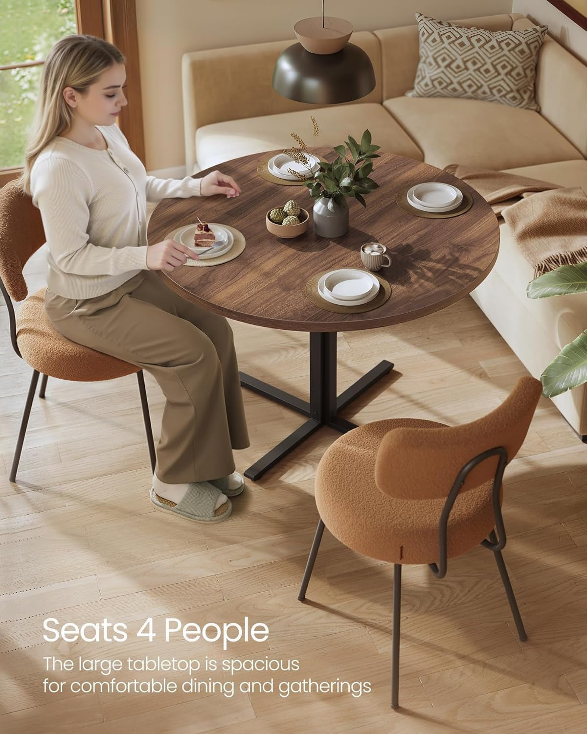 Dining Table, Small round Kitchen Table for 4 People, 31.5 X 29.4 Inches, for Dining Room, Living Room, Farmhouse, Water-Resistant, Somber Walnut UKDT082K01V1
