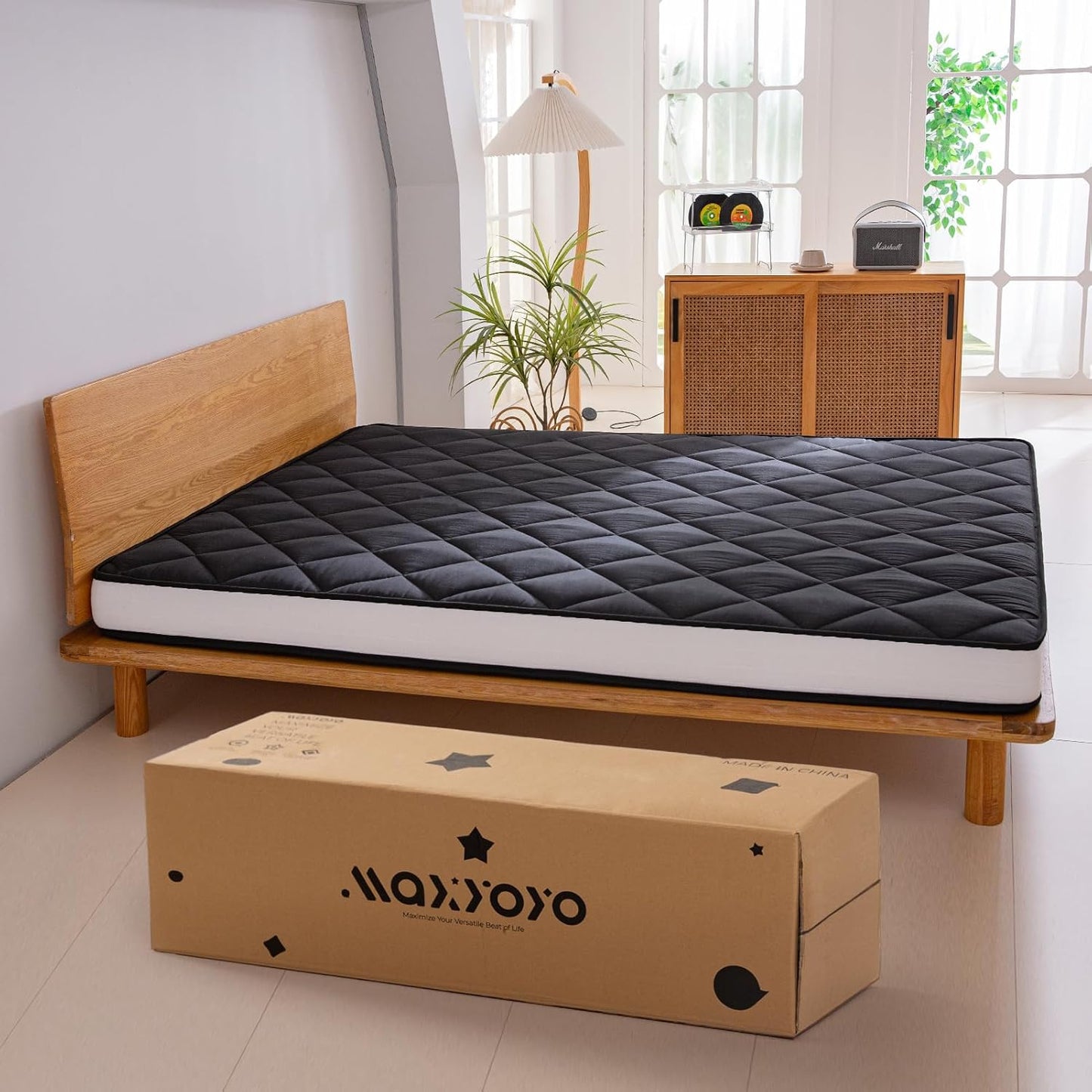 6" Extra Thick Futon Mattress, Queen Size Diamond Pattern Mattress Pad Tatami Pad Japanese Floor Mattress for Adults Guest Mattress, Black