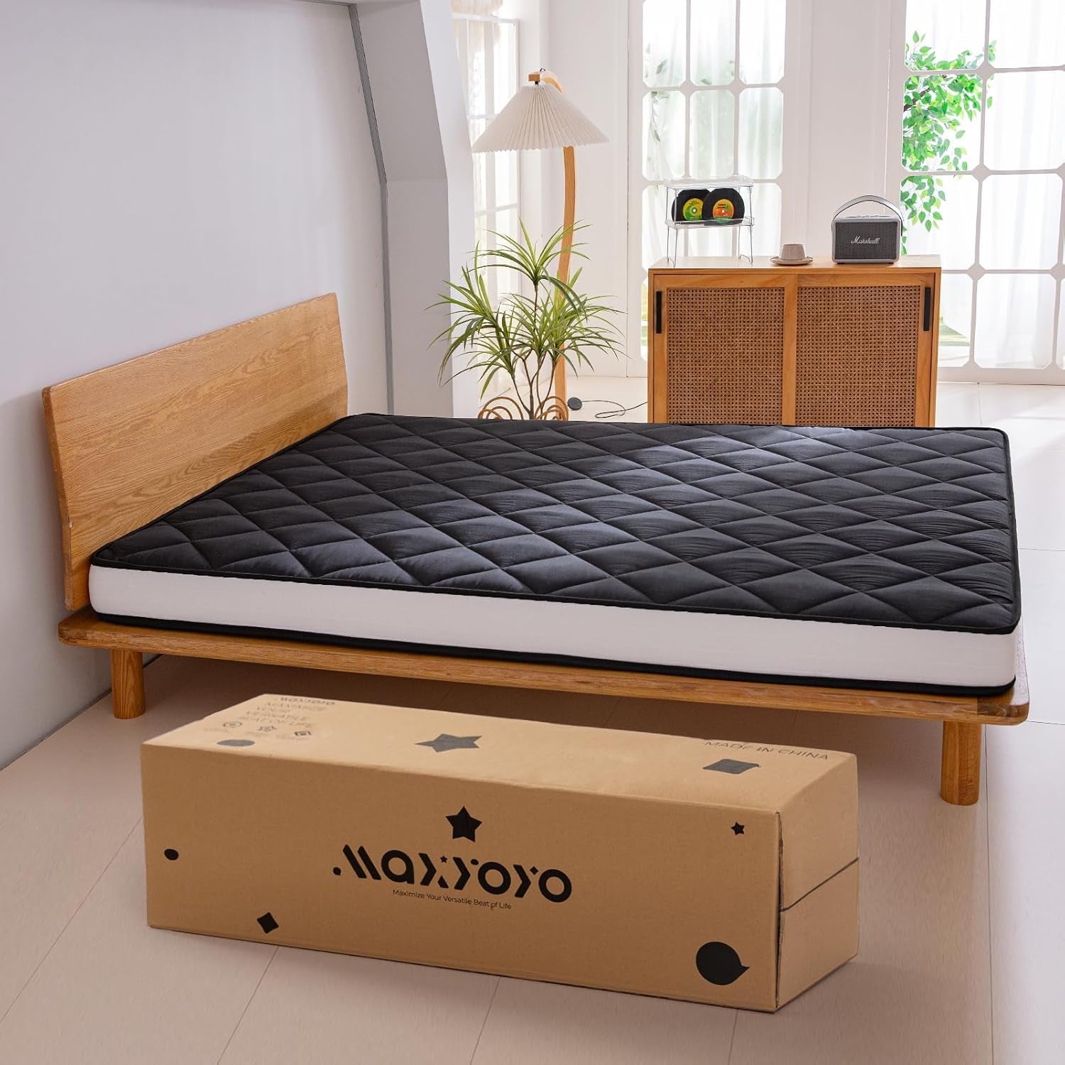 6" Extra Thick Futon Mattress, Queen Size Diamond Pattern Mattress Pad Tatami Pad Japanese Floor Mattress for Adults Guest Mattress, Black