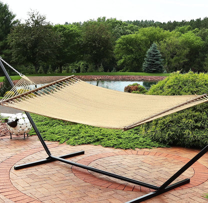 Sunnydaze Soft-Spun Polyester Rope Double Hammock for outside - 600-Pound Weight Capacity Extra Large Hammock - Tan