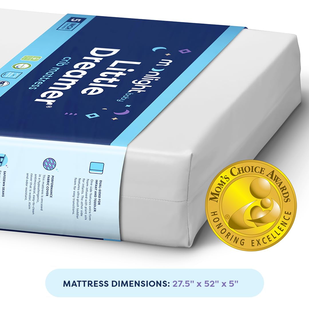 Little Dreamer Crib Mattress – Dual-Sided Baby and Toddler Mattress, Firm Infant Support, Waterproof and Hypoallergenic, 5" Foam, Standard Size, Made in USA