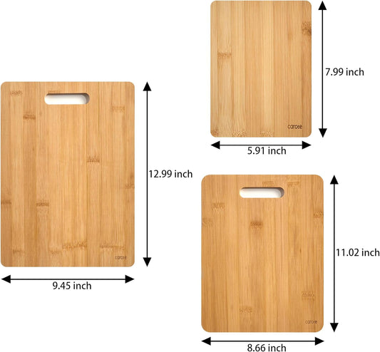 3Pcs Bamboo Cutting Boards Set, Thick Wood Cutting Board for Kitchen Wooden, Knife Friendly, Ideal for Chopping Meat Vegetables and Fruit Serving Tray with Handles