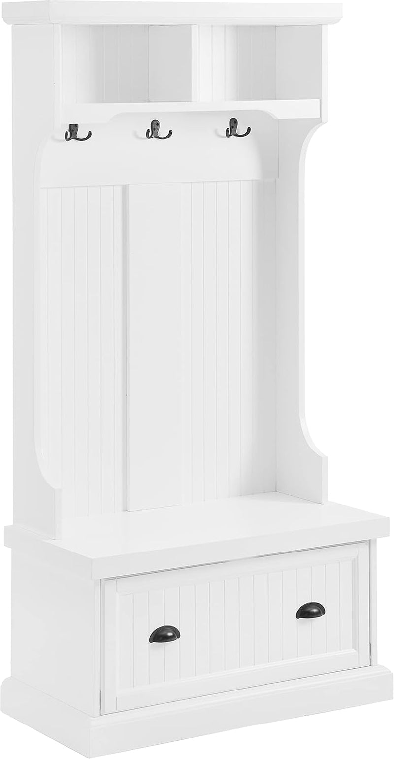 Shoreline Hall Tree with Storage Cabinets and Coat Rack Hooks for Hanging, White