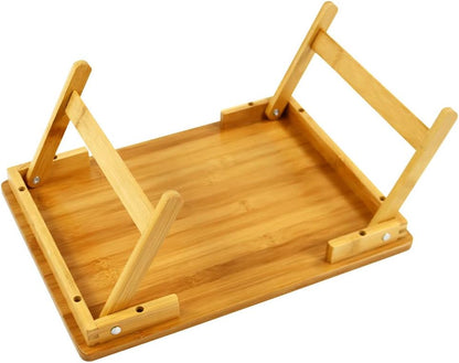 100% Bamboo Laptop Desk Flat Surface Lap Stand Table with Folding Legs Portable Table Bed Tray for Workstation Computer Writing Studio (Natural)