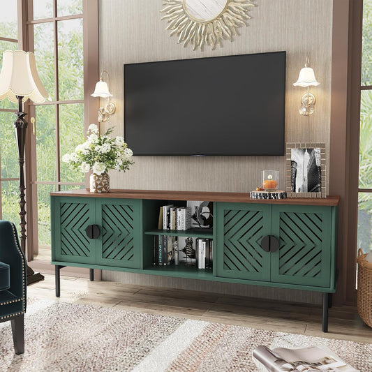 63" Modern TV Stands for Living Room, Long Entertainment Center with Storage, TV Console for 55 60 65 70 Inch TV, Bedroom TV Cabinet with Doors, Wood Media Console, Television Stand, Green