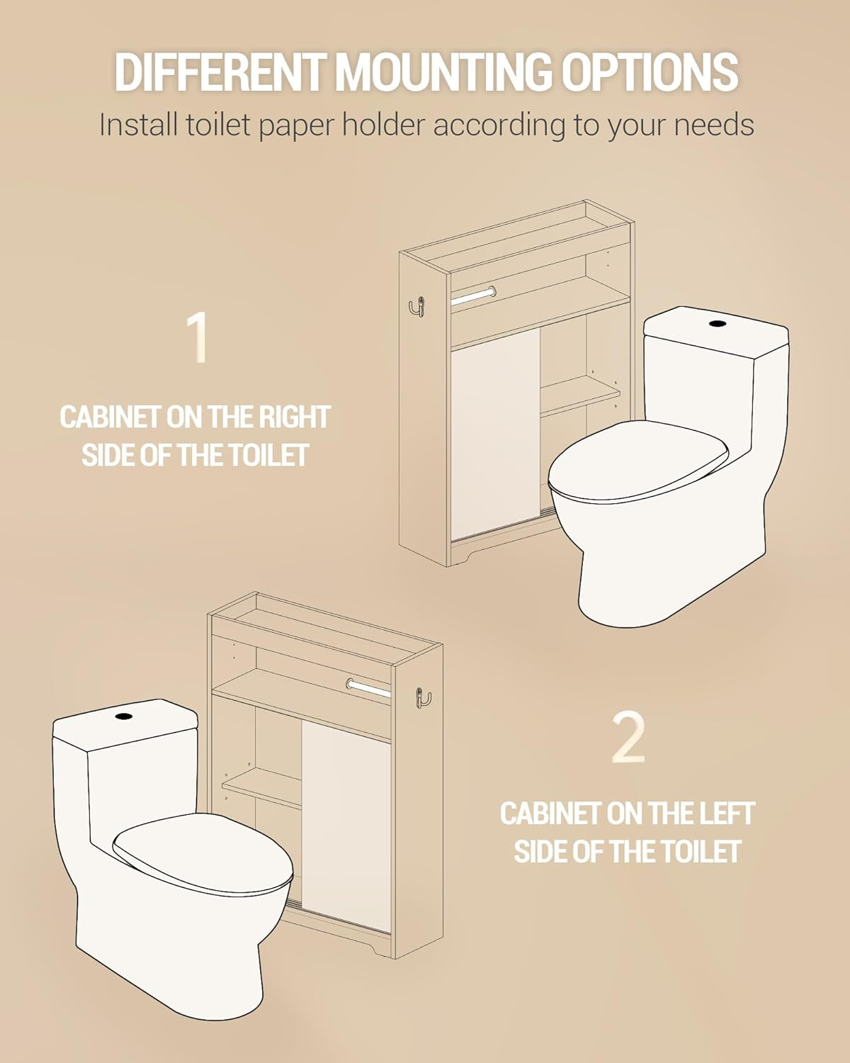 Slim Bathroom Storage Cabinet, Toilet Paper Storage Cabinet with Sliding Doors, Small Cabinets with Toilet Paper Holder, Adjustable Shelf, Next to Toilet, for Small Spaces, White BC62813X