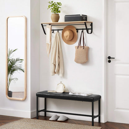 Dining Table Bench, Ottoman Bench with PU Leather Padded Seat, Steel Frame, 42.5 X 12.8 X 18.9 Inches, for Dining Room, Living Room, Hallway, Bedroom, Black UKTB034B81