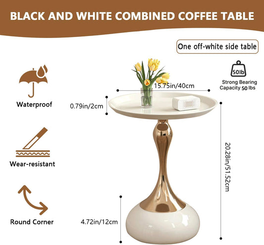 Elegant Modern Side Table - Featuring a Unique Hourglass Design, Ideal for Use in Living Rooms, Cafes, Dining Rooms, Bedrooms, and Outdoors - a Fashionable Decoration (1, off White)