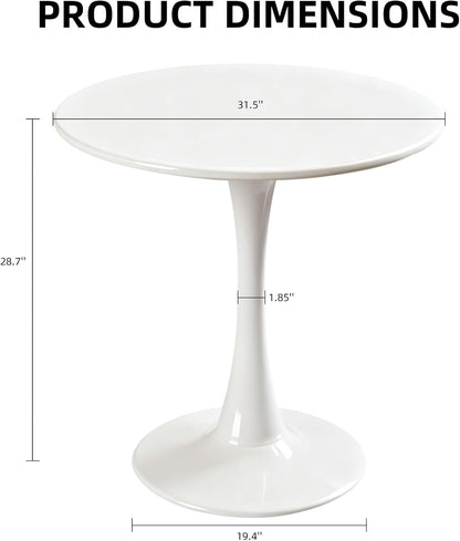 Round Dining Table, 31.5" Circle Tulip Table with Thickened Tabletop & Metal Pedestal, Mid Century Modern Bistro Table for Kitchen, Small Places, Living Room, Cafe (White)