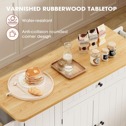 Kitchen Island with Storage, 41.7" Rolling Cart with Drop Leaf, Portable Island Table on Wheels, Spice Rack, Towel Rack and Drawer, White, 41.7" L X 29.5" W