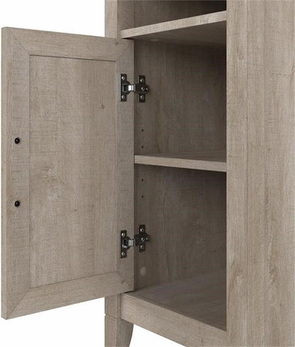 Bush Furniture Key West End Table with Door in Washed Gray, Compact Home Organizer, Storage Solution for Living Room or Bedroom