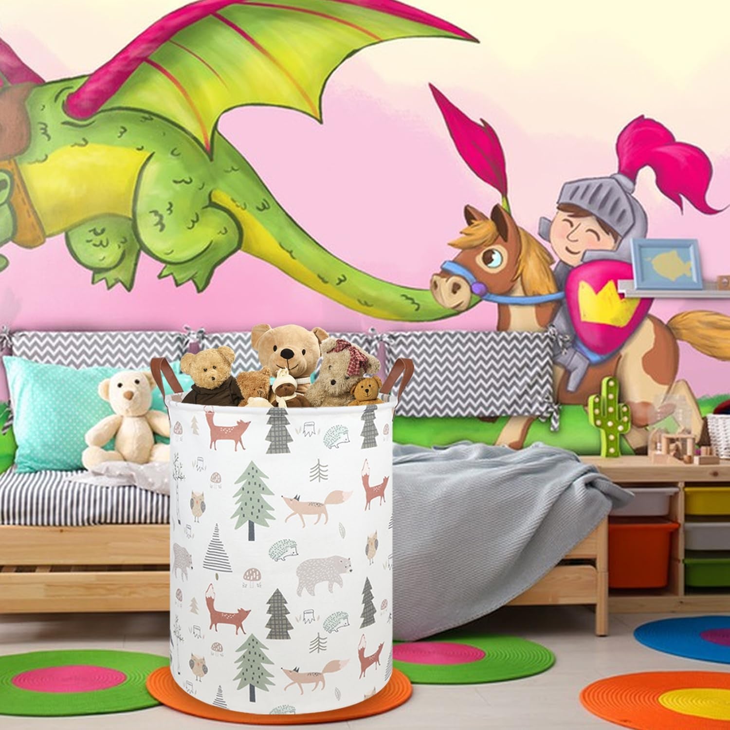 FXOLCSHE Animal Baby Laundry Basket,Woodland Animals Baby Laundry Hamper,Toy Basket for Boys,Nursery Hamper Gift Baskets for Bedroom,Toy Bin,Gift Basket.Baby Room Decor(Animal)