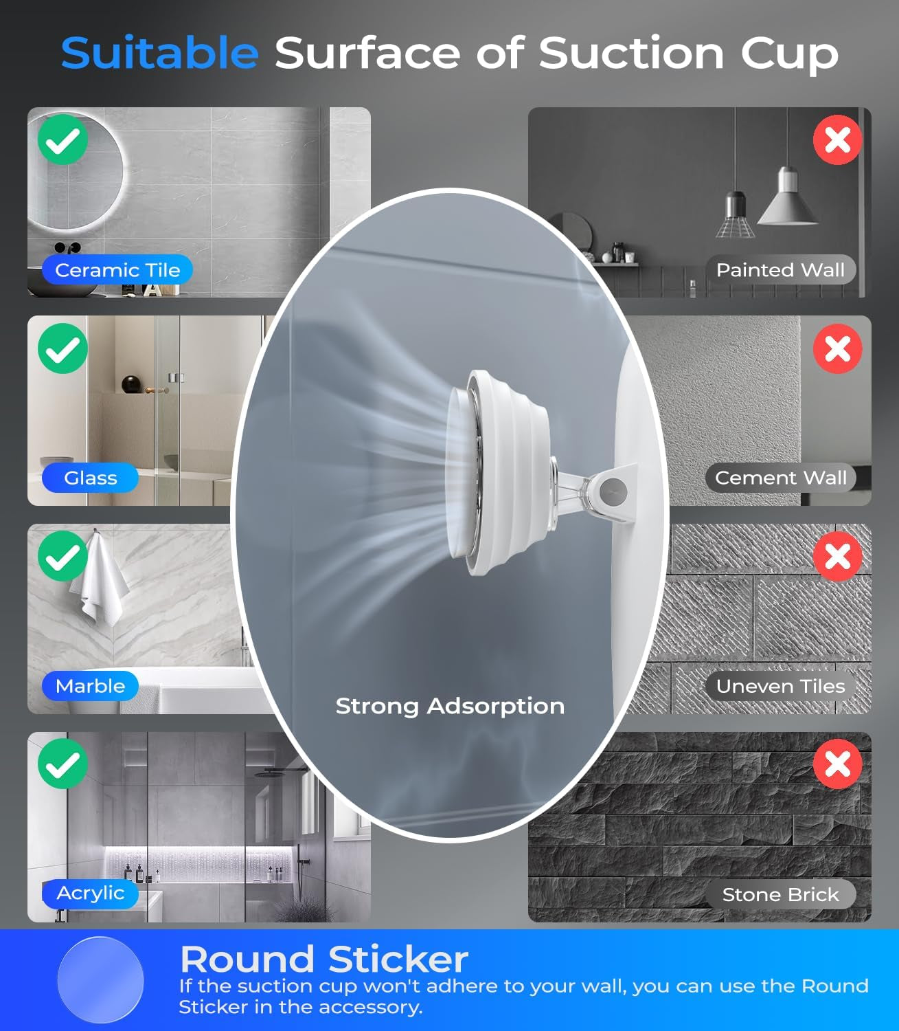 Heated Shower Mirror Fogless for Shaving with Light, 5000Mah Rechargeable Battery, Detachable Suction Cup and Razor Holder for Wall, No-Drilling, Removable, Waterproof for Bathroom - White