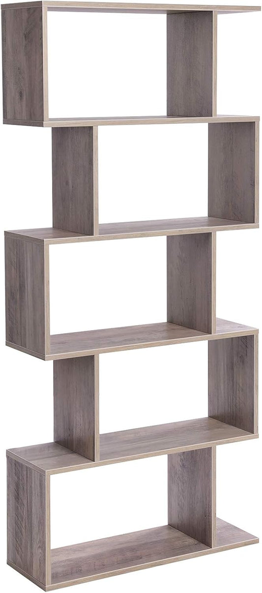 Wooden Bookcase, Display Shelf and Room Divider, Freestanding Decorative Storage Shelving, 5-Tier Bookshelf, Greige ULBC062M01 9.4D X 27.6W X 62.6H In