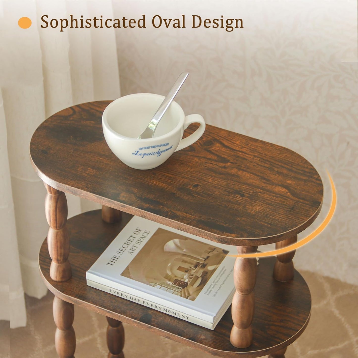 Small Narrow Side Table, 3-Tier Narrow End Table with Storage, Skinny Side Table Nightstand for Small Space, Bedrooms, Living Room (Rustic Brown)