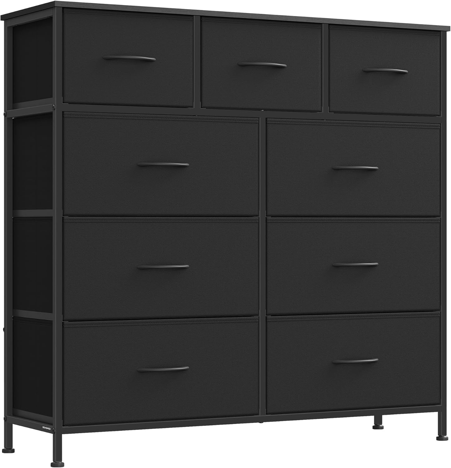 Dresser for Bedroom, Chest of Drawers, TV Stand, Steel, MDF, 5 Non-Woven Fabric Drawers, Storage Organizer Unit, Closet, Entryway, Ink Black and Ebony Black ULGS322B01S
