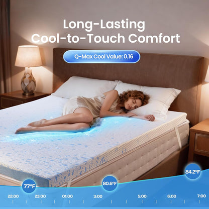 3 Inch Cooling Qeen Size Memory Foam Mattress Topper Pad,Soft Washable Bed Cover with Anti-Slip Base &Zipper,Fits 6"-19" Mattresses with Straps,Extra Comfort for Sleep & Back Pain Relief