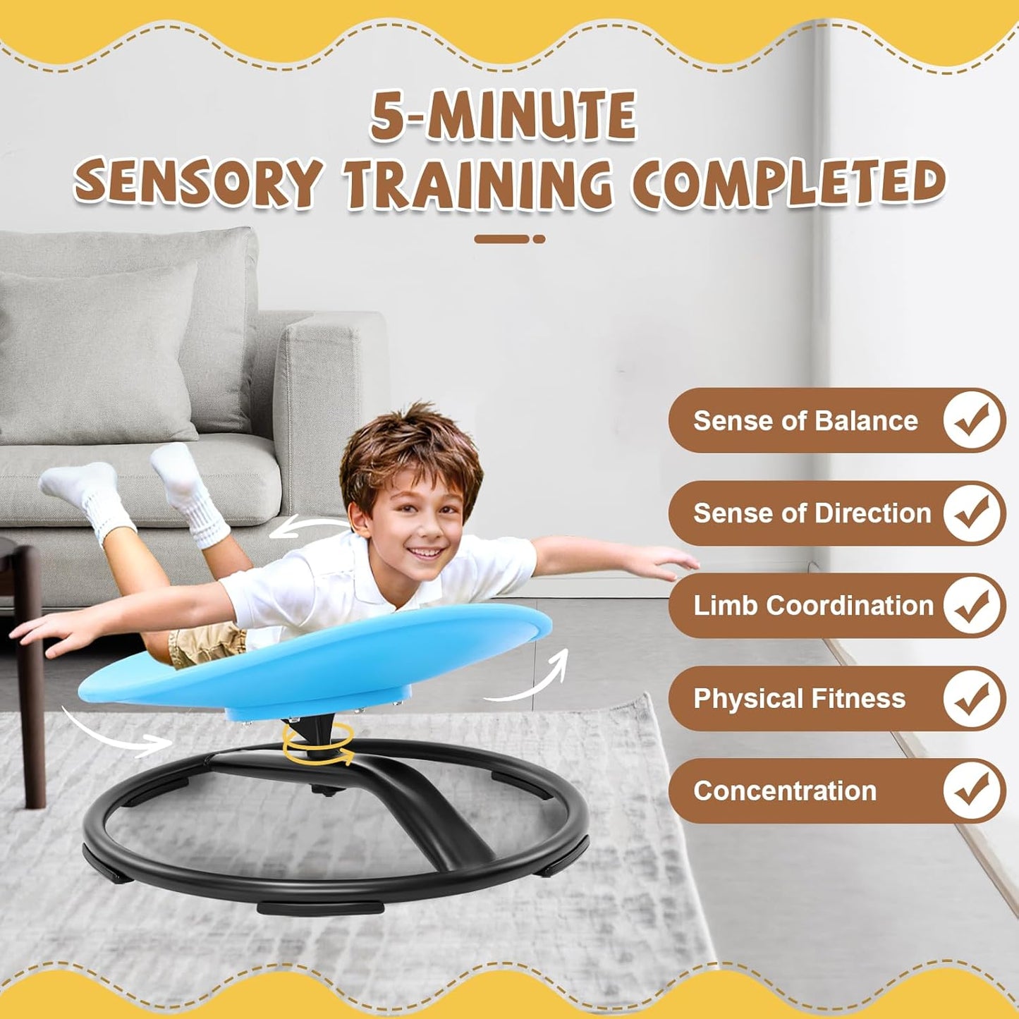 Spinning Chair for Autistic Kids (3-18 Years), Sensory Swivel Chair for Teens with Adhd/Autism – 21×19 Inch 220LBS Weight Capacity Seat – Sit and Spin Calming Toy for Body Balance (Blue)