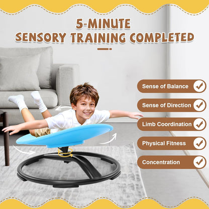 Spinning Chair for Autistic Kids (3-18 Years), Sensory Swivel Chair for Teens with Adhd/Autism – 21×19 Inch 220LBS Weight Capacity Seat – Sit and Spin Calming Toy for Body Balance (Blue)