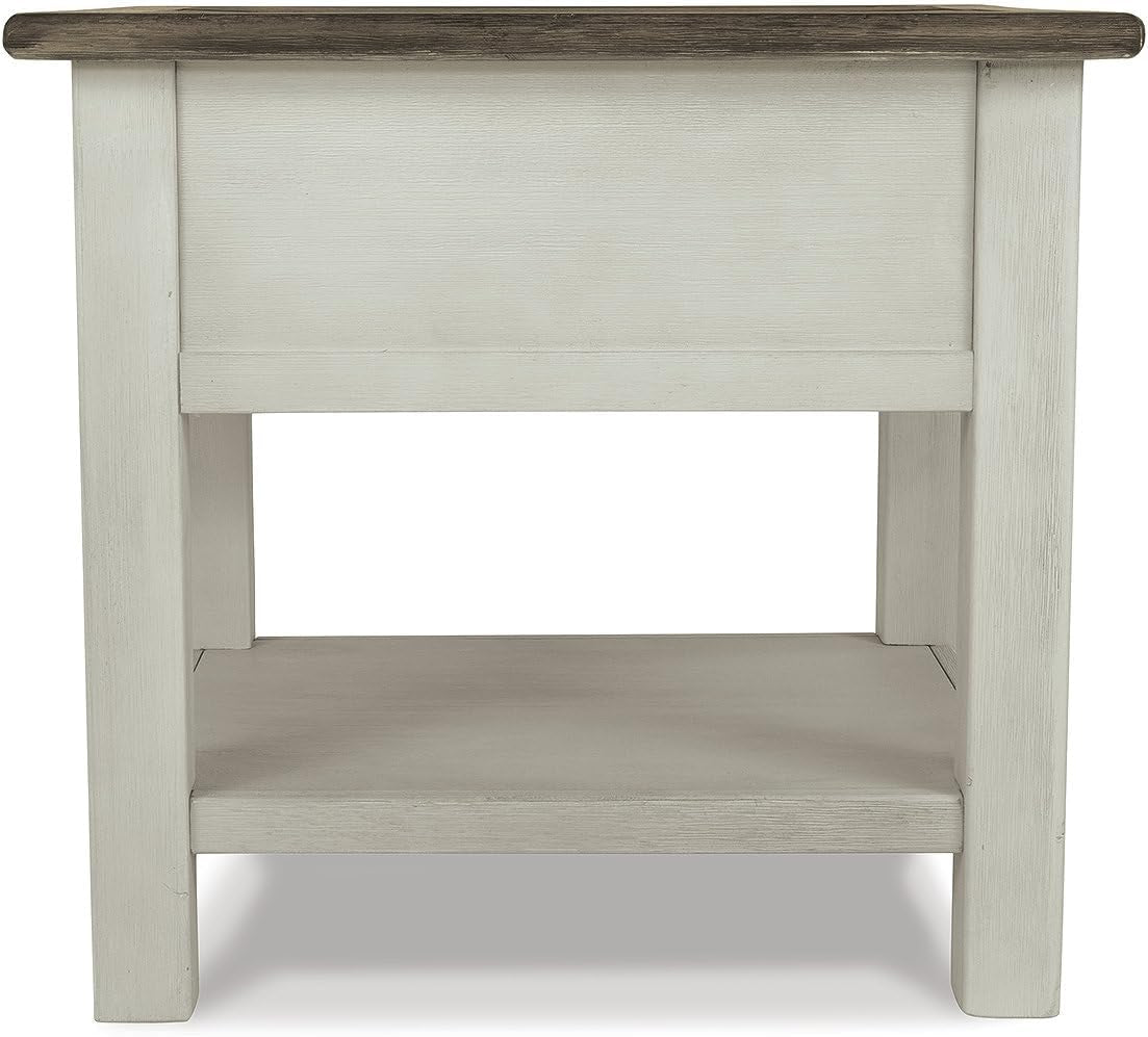 Signature Design by Ashley Bolanburg End Table for Living Room, Two-Tone Distressed Wood Side Table with Smooth-Gliding Drawer, Farmhouse Plank-Style Top, Ideal Night Stand Use, Antique White/Oak